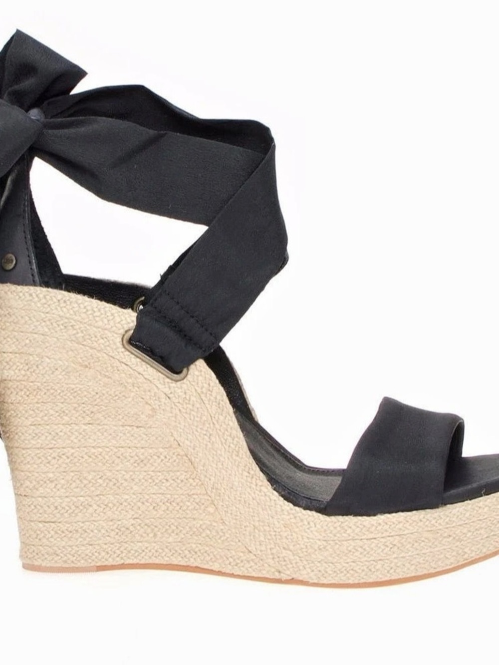 UGG Wrap Ankle Tie Espadrilles Wedge Sandals Black & Beige US 9